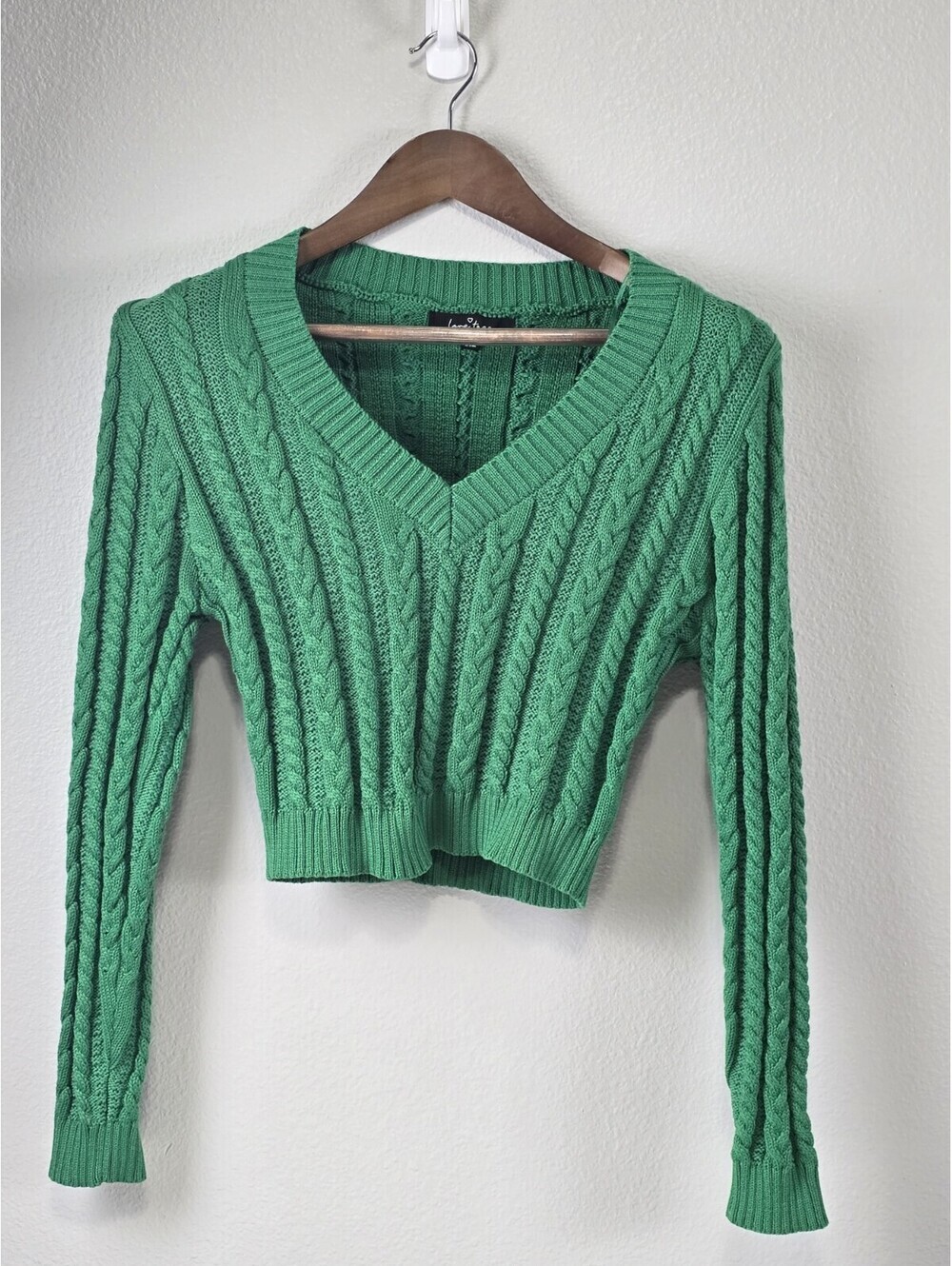 Love Tree Womens Crop Top Knit Sweater GREEN, L, long Sleeve